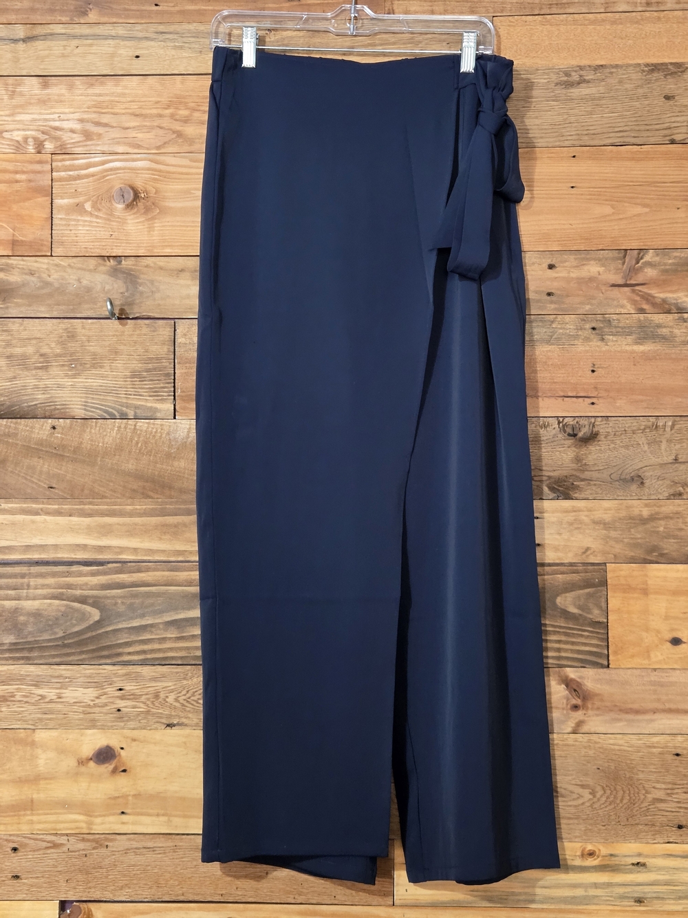 NWT Halara Wrap Tie Side Zip High Rise Wide Leg Career Pants Navy L Petite